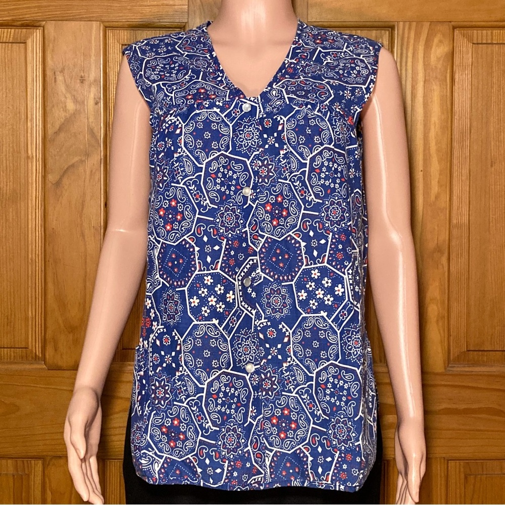 NWOT Premier Intimates Vintage 90s Top Sleeveless Snap Front Blouse Blue Large